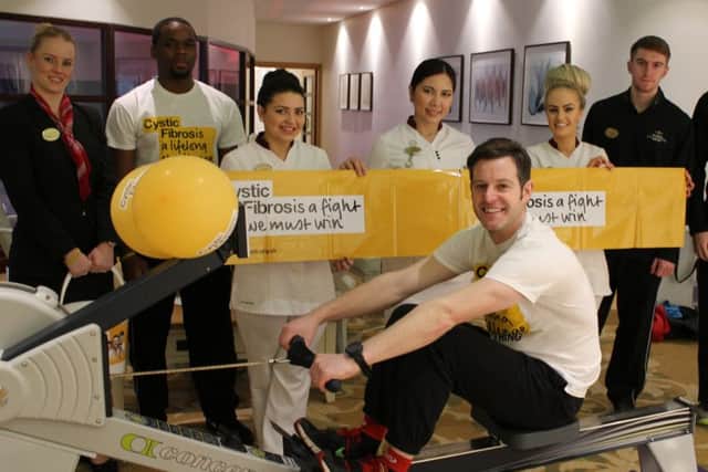 Countryfile presenter Matt Baker and staff at the Champneys row-athon PNL-160125-120339001
