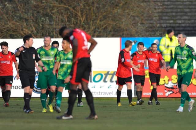 Hemel Town were left frustrated after their draw with Hayes & Yeading. Picture (c) Terry Rickeard