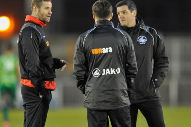 The Hemel Town management team were left frustrated after their draw with Hayes & Yeading. Picture (c) Terry Rickeard