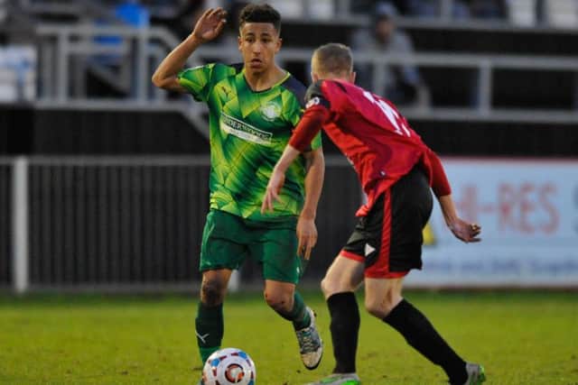 Zane Banton in action during Hemel's draw with Hayes & Yeading. Picture (c) Terry Rickeard