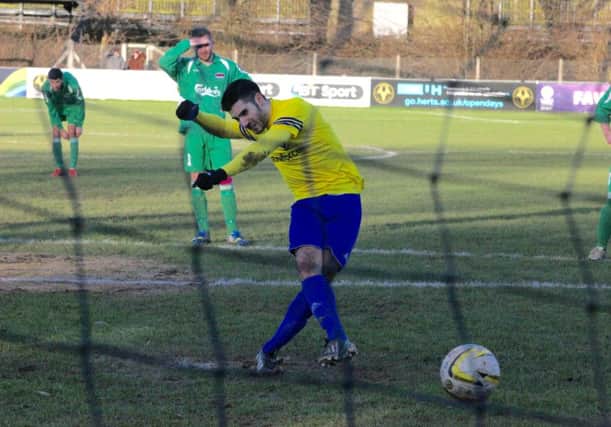 Alex Campana netted from the penalty spot for Berko. Picture (c) Ray Canham