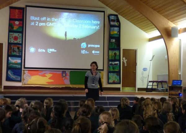 Girls at Abbot's Hill School in Bunkers Lane, Hemel Hempstead, getting ready for Tim Peake's Cosmic Classroom event