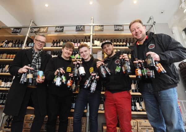 Staff at the Red Squirrel Brewery Shop in Berkhamsted. From left: Peter Wright, Tim Hickford, Gordon Carey, Andrew Fulford and Jason Duncan-Anderson
