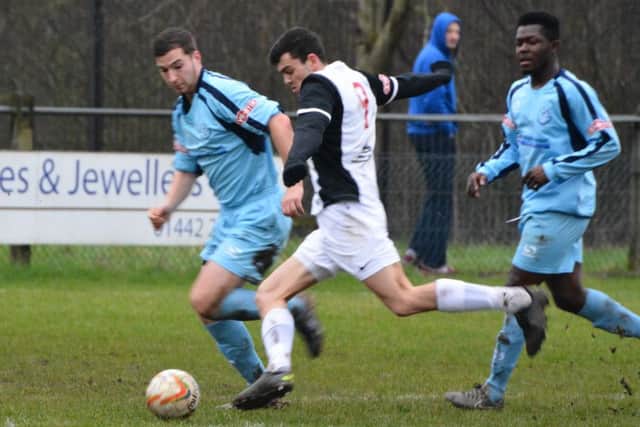 Mitchell Weiss in action during Kings Langley's victory over Leighton Town. Picture (c) Chris Riddell