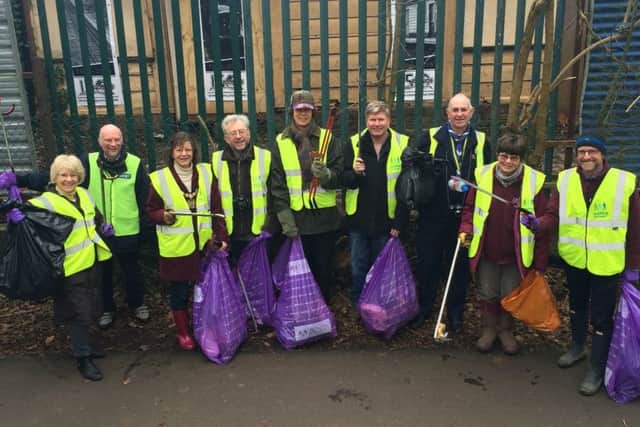 Lady Verulam, Cllr Frances Button and Cllr Teresa Heritage join litter picking volunteers.