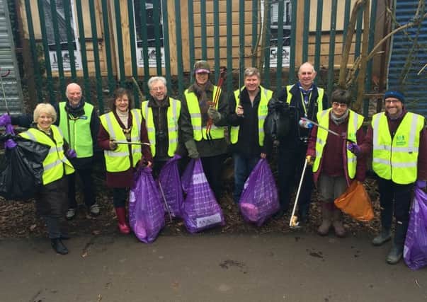 Lady Verulam, Cllr Frances Button and Cllr Teresa Heritage join litter picking volunteers.