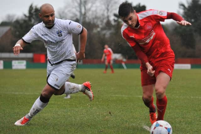 Adam Morgan, right, has left Hemel Hempstead Town FC by mutual consent. Picture (c) Terry Rickeard