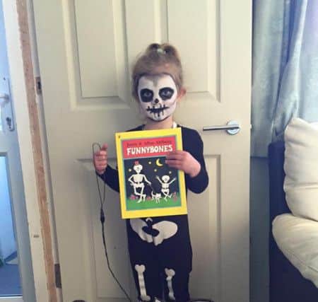 Ruby Filby, four, as Little Funnybone & Dog from the Funnybones book PNL-160403-145202001