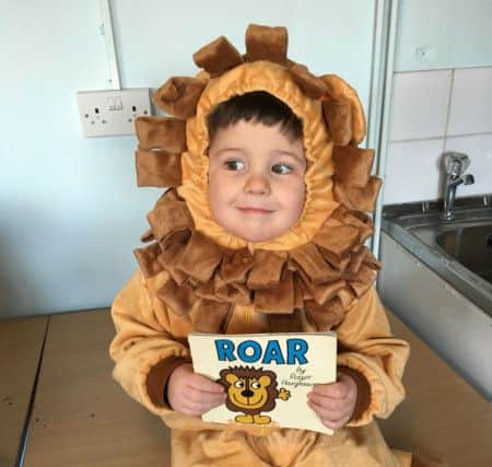 Alistair Ayling, three, as the lion from Roger Hargreaves' book Roar PNL-160403-152354001