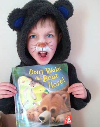 Kaydon Janes, six, as the bear from Don't Wake The Bear, Hare! PNL-160403-153410001