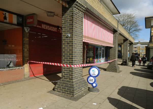 The scene after the crash at the Sun Newsagents, Queens Square, Adeyfield