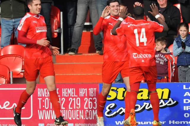 Graeme Montgomery bagged a brace in Hemel's win over Truro City on Saturday. Picture (c) Terry Rickeard