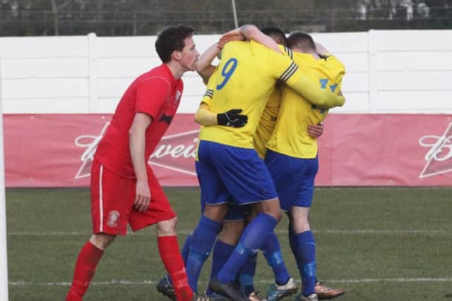 Match action from Berkhamsted's draw with Wembley FC. Picture (c) Ray Canham