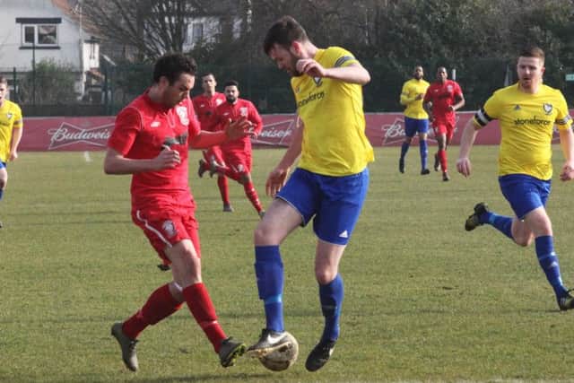 Match action from Berkhamsted's draw with Wembley FC. Picture (c) Ray Canham