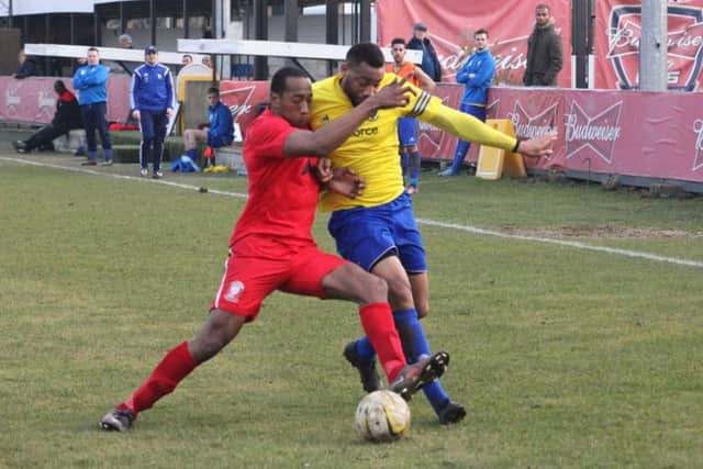 Match action from Berkhamsted's draw with Wembley FC. Picture (c) Ray Canham