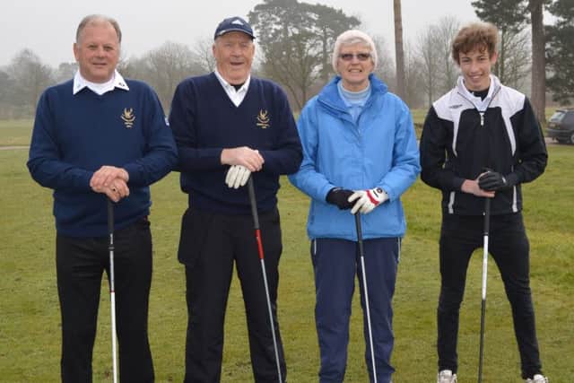 Chris Miles (club captain), Gill Howells (ladies' captain), Paul Whiter (seniors' captain) and Craig Walker (juniors' captain) got the season started at Little Hay with the Captains' Drive-In