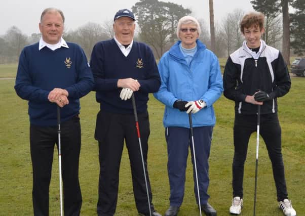 Chris Miles (club captain), Gill Howells (ladies' captain), Paul Whiter (seniors' captain) and Craig Walker (juniors' captain) got the season started at Little Hay with the Captains' Drive-In