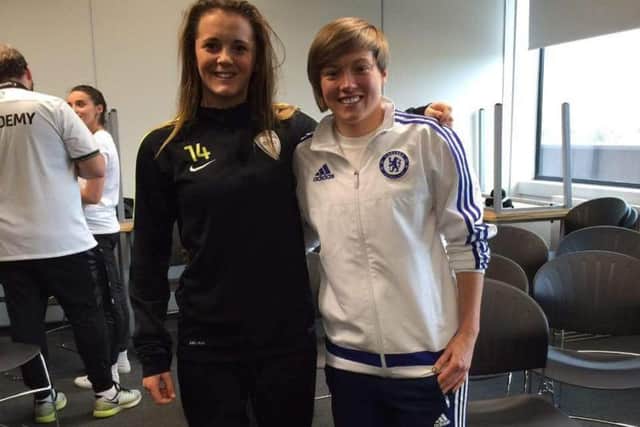 Molly Peters, left, with professional English footballer Fran Kirby