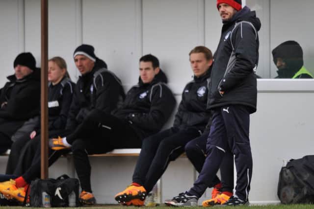 Hemel manager Dean Brennan watches on. Picture (c) Terry Rickeard