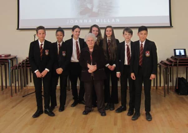 Holocaust survivor Joanna Millan, centre, with Year 9 students at Tring School