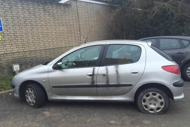 Sian King's silver Peugeot was spray painted by vandals in Hemel Hempstead, causing Â£400 of damage