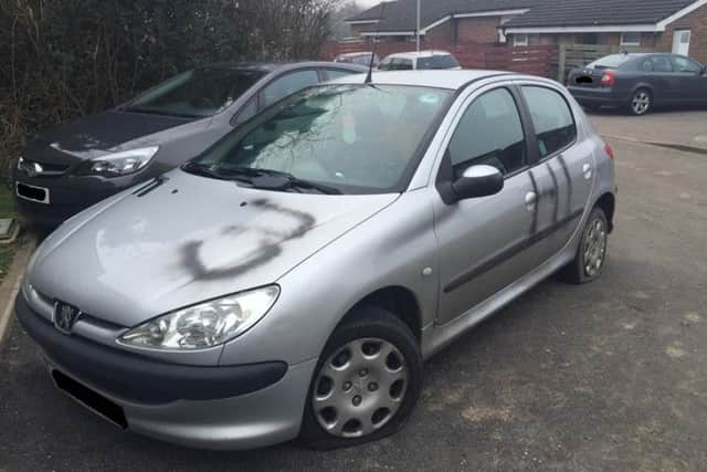 Sian King's silver Peugeot was targeted by vandals in Hemel Hempstead, who caused £400 of damage