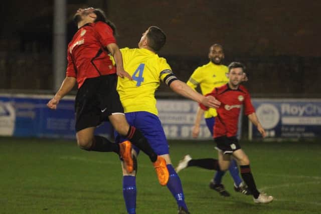 Match action from Berkhamsted's victory over Hertford Town. Picture (c) Ray Canham