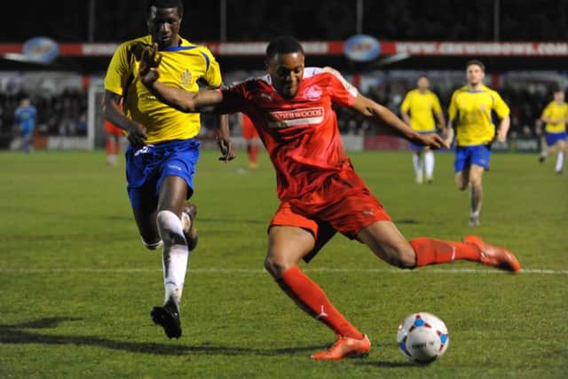 Morgan Ferrier in action during Hemel Town's dramatic draw with St Albans. Picture (c) Terry Rickeard