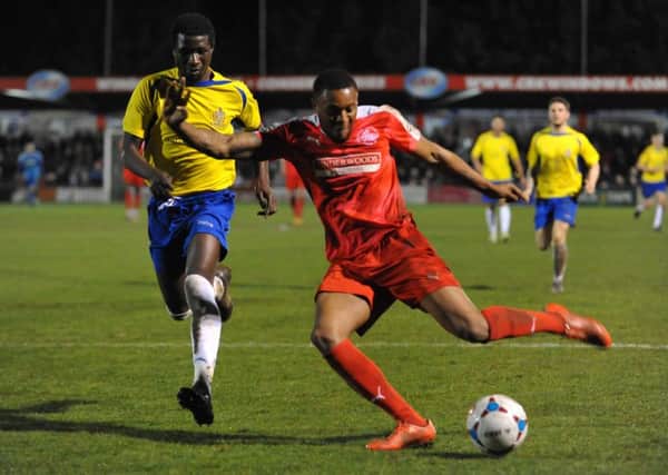 Morgan Ferrier in action during Hemel Town's dramatic draw with St Albans. Picture (c) Terry Rickeard