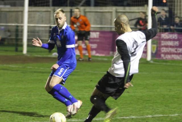 Match action from AFC Dunstable's thumping win over Berkhamsted. Picture (c) Ray Canham
