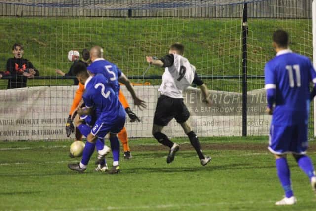 Match action from AFC Dunstable's thumping win over Berkhamsted. Picture (c) Ray Canham