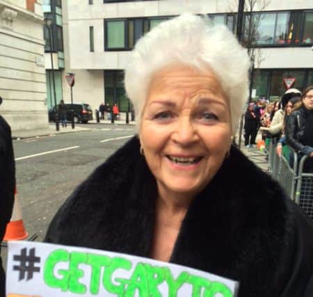 Pam St Clement, best known as Eastenders' Pat Butcher, with Elaine's poster