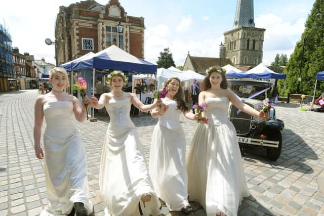 Wedding part in Hemel Hempstead Old Town on Sunday.
Brides for the day, four of the models, from left, Ashley Cross, Becky Hughes, Lily Mottershead and Alice Norton