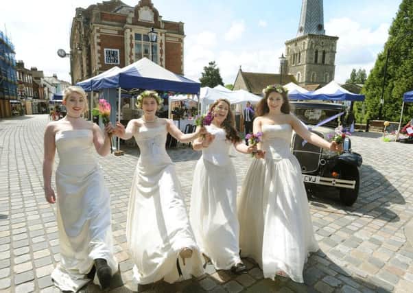 Wedding part in Hemel Hempstead Old Town on Sunday.
Brides for the day, four of the models, from left, Ashley Cross, Becky Hughes, Lily Mottershead and Alice Norton
