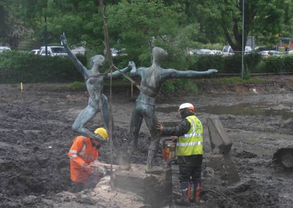 The Rock'n'Roll statue is removed for cleaning and refurbishing