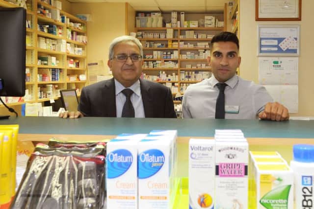 Jiten Raval and his dad Mahendra Raval at Nash Chemists, Chaulden