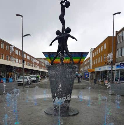 New Town Square fountain
