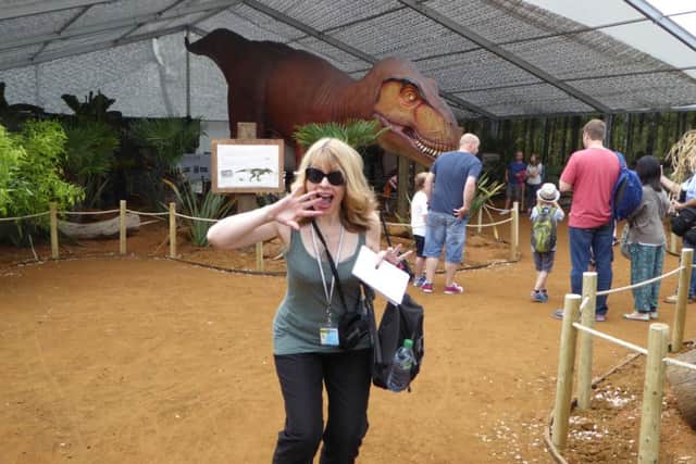 Reporter Heather Jan Brunt at the Zoorassic Park exhibition at Whipsnade Zoo, summer 2016. Picture copyright Heather Jan Brunt