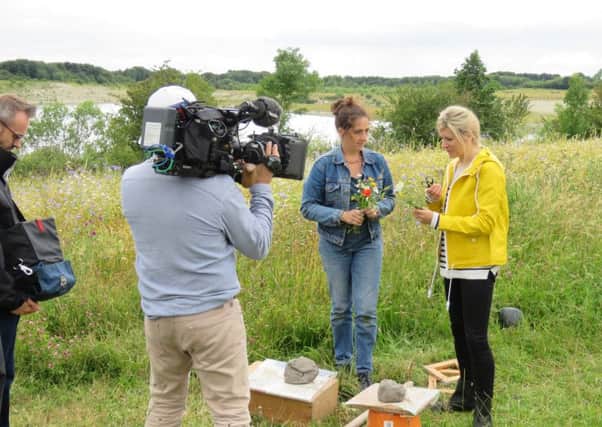 Countryfile presenter Naomi Wilkinson, right,  and artist  Rachel Dein are filmed at College Lake