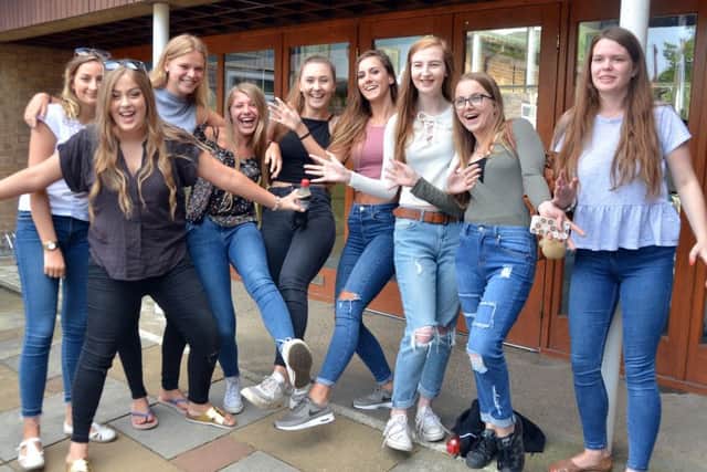 Editorial image of students celebrating their A level results