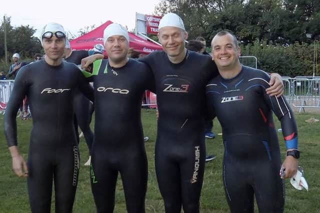 Gade Valley Tri triathletes Dean Kidd, Andy Terry Jon Roberts and Guy Woollett. PNL-160822-132059002