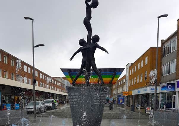 New Town Square fountain