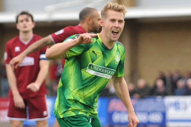 Jordan Parkes celebrates his late equaliser. Picture: Terry Rickeard.