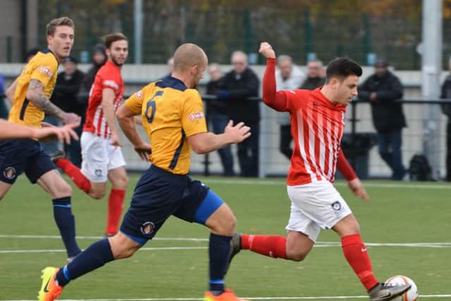 David Hutton scores for Kings Langley against Slough. Picture: Chris Riddell. PNL-161120-151841002