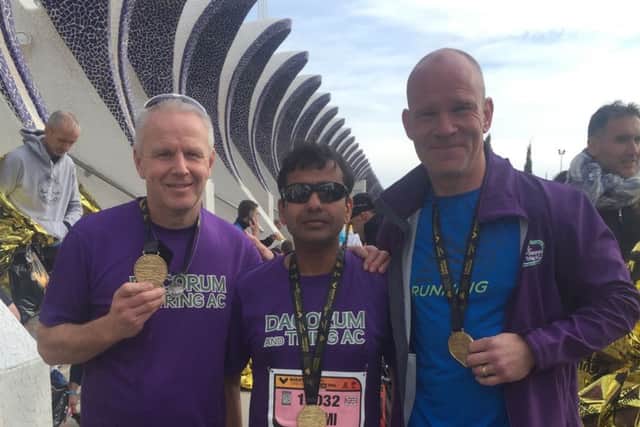 The D&T trio at the Valencia marathon.