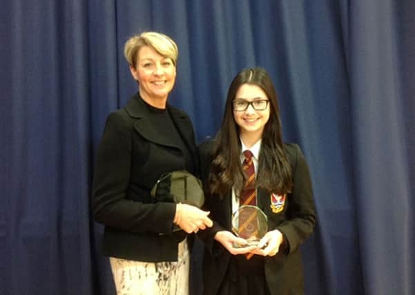 Laura Lowe with her trophy and head of house Donna Young