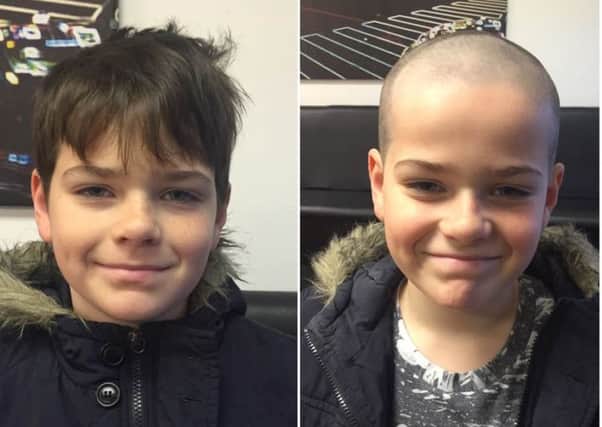 BEFORE AND AFTER: Ryley Brimson braved the shave