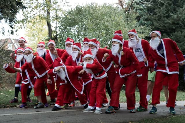 Santas at start of Gadebridge parkrun