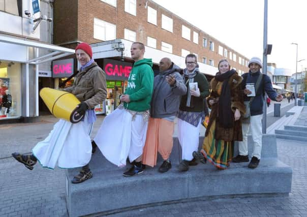 Hare Krishna devotees parading in the Marlowes, Hemel Hempstead on Friday.