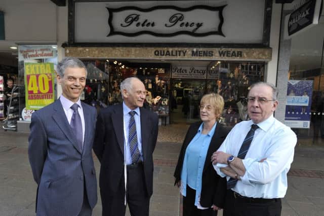 Justin Hamper, Peter Percy Hamper, Jeannette Goodway and Ivor Simmonds outside the store in 2011